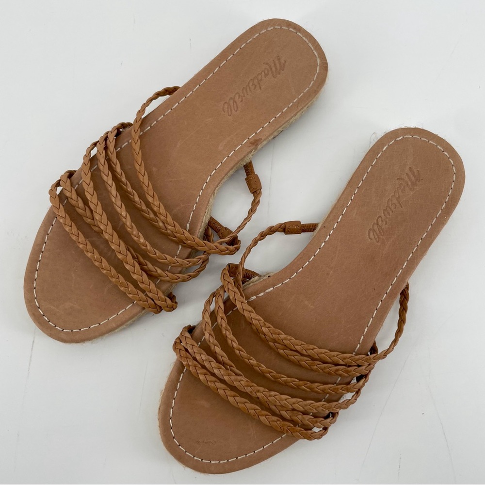 Madewell The Kathryn Espadrille Slide Sandal Strappy Brown Braided Leather 8